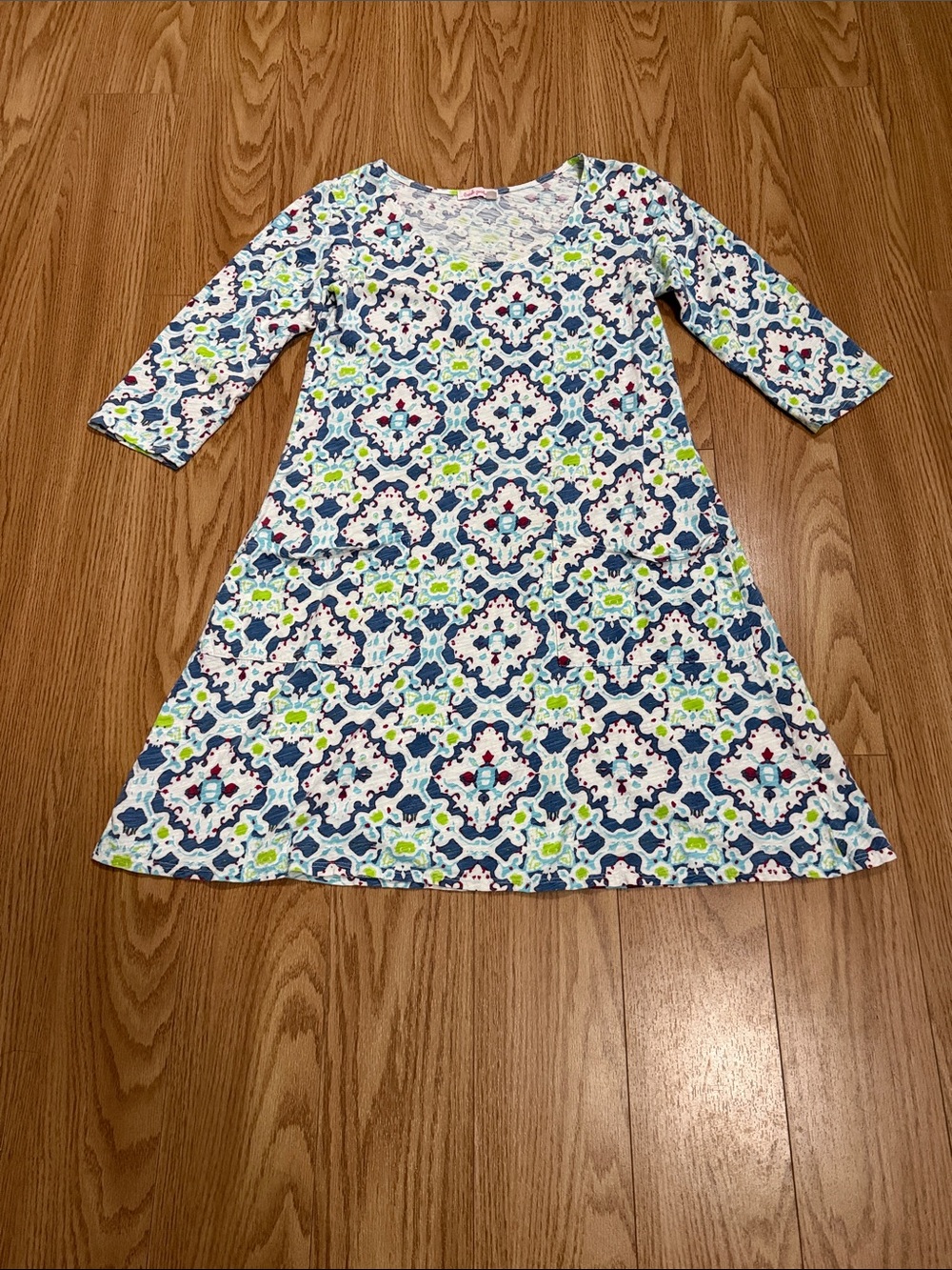 fresh produce Blue and Lime Patterned Casual A-Line Dress